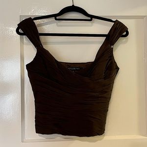 Carmen Marc Valvo 100% Silk Brown Ruched Top